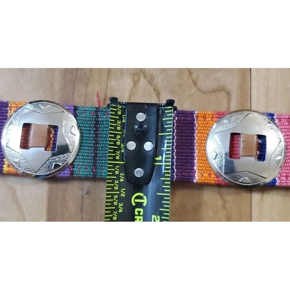 Womens Leather Covered Buckle Guatemala Concho Multicolor Woven‎ Belt Size M/L